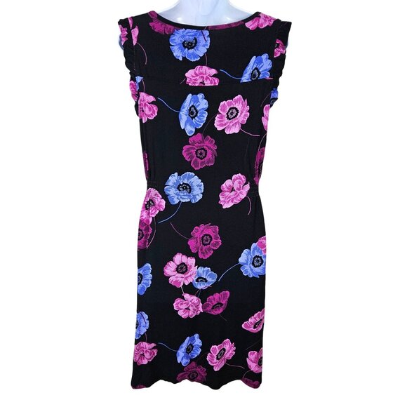 Elle Women's Sleeveless Floral Print Dress Size Large Black/Pink/Blue Casual - Picture 2 of 10